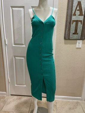 Fleur du Mal Front Ribbed Snap Jersey Dress in Seafoam Colorway Size Medium